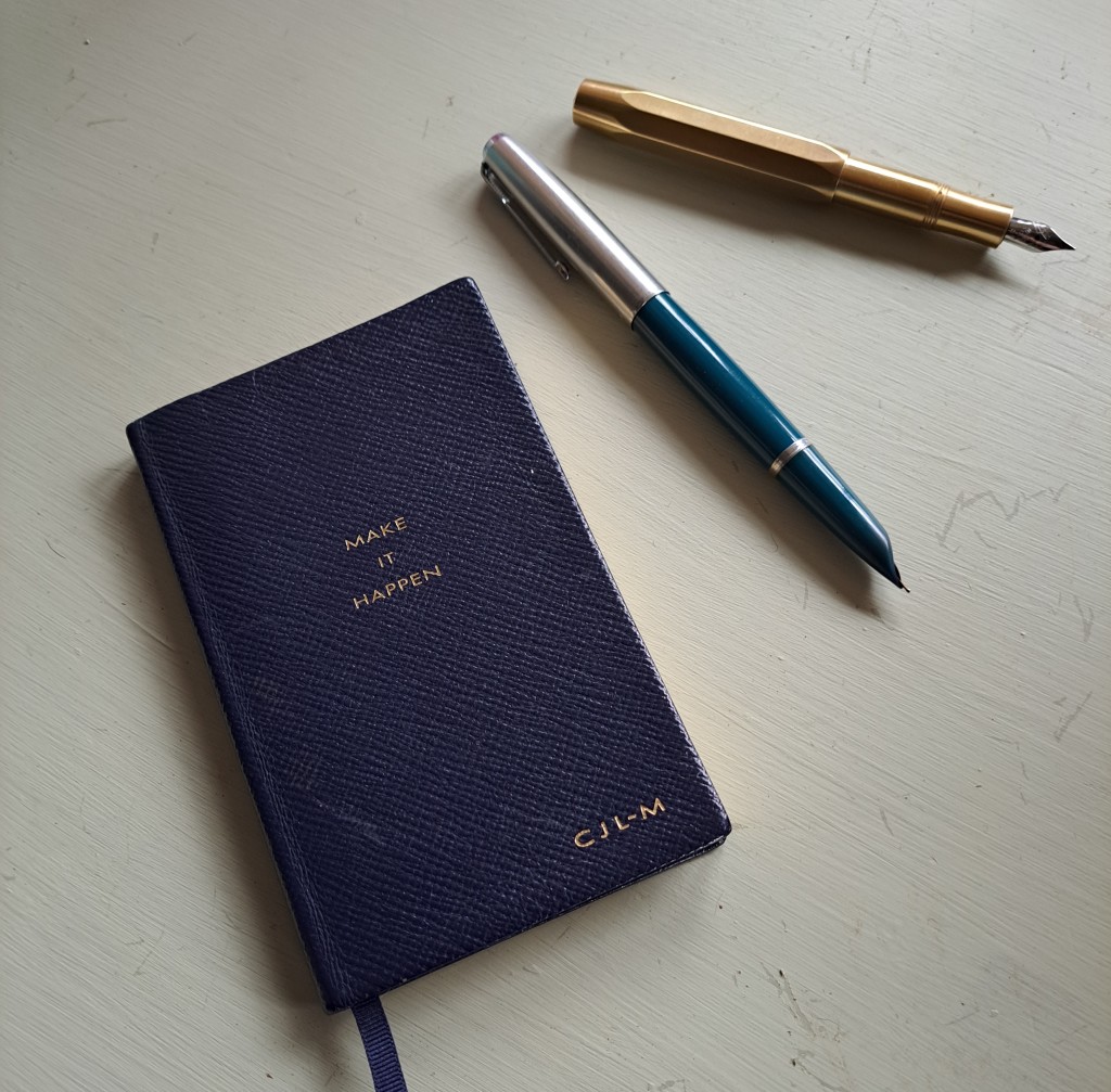 Above: A Smythson notebook, Parker 51 and Kaweco are must-haves for Chris.