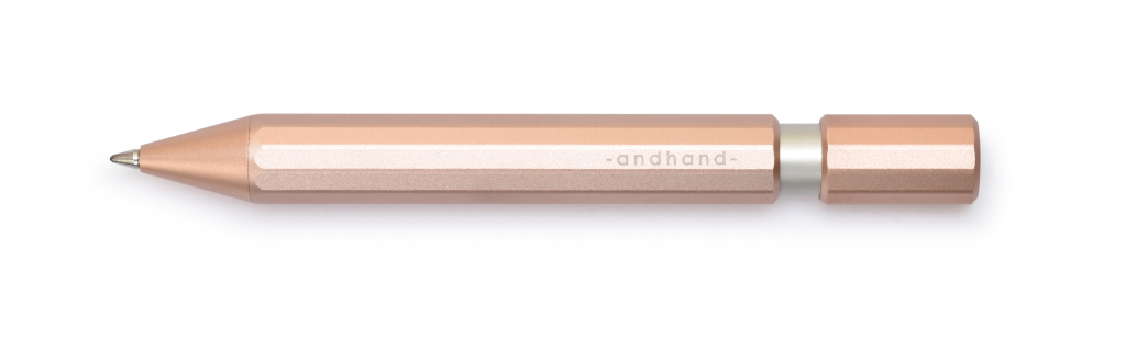 Above: The Aspect pen comes in a blush pink anodised finish.